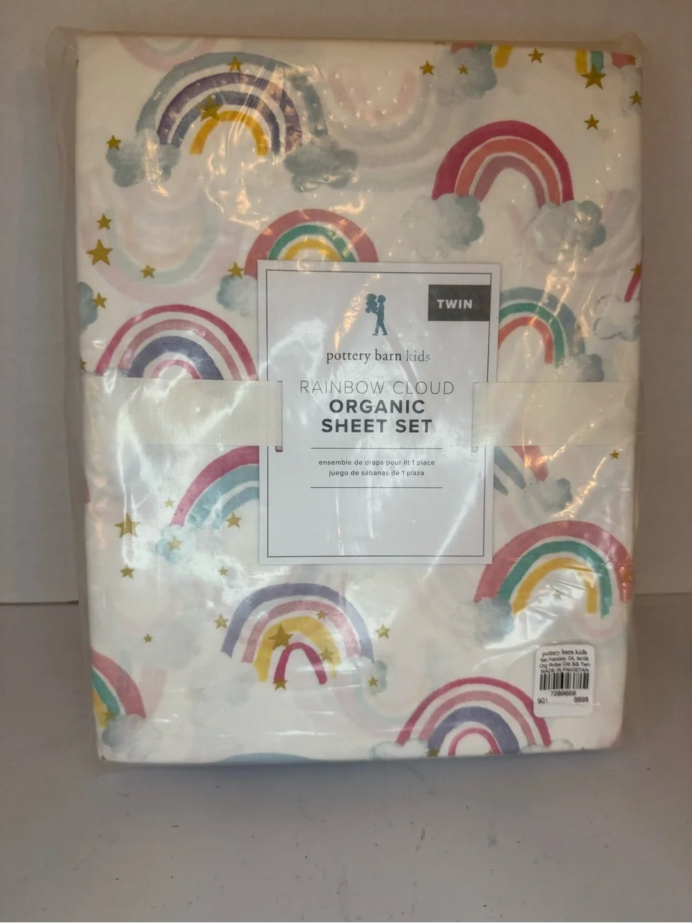 Pottery Barn Kids White Comforter with Pink Rainbow Accent